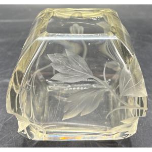 Low, Engraved Blown Crystal Vase From The Moser Era