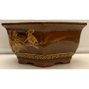PETIT CACHE POT EN TERRE CUITE VERNISSÉE DES ANNÉES 1900/20 CHINOIS