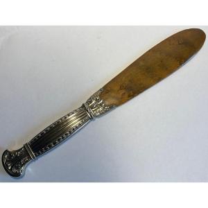 COUPE PAPIER EN ARGENT MASSIF VERMEIL ET LOUPE DE TUYAS FRANÇAIS DE LA FIN DU XIXÈME