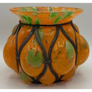 Mixed-glass Ball Vase, Blown In A Mold From The 1970s, French