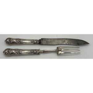 Meat Cutlery Mounted In Solid Silver In The Vieillard 1819-38 By Ollier