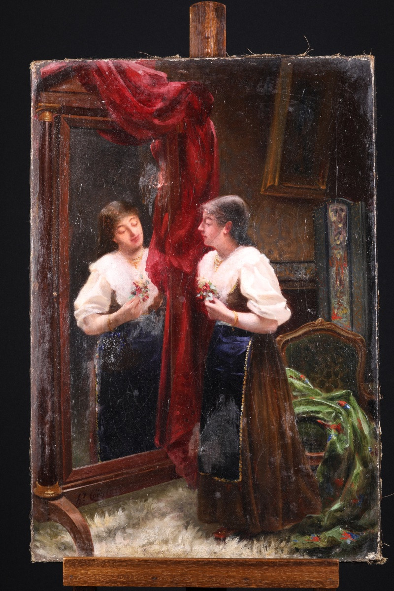 Henry Coëylas (1844–1923) – Rêverie devant le miroir,  huile sur toile vers 1880-photo-4