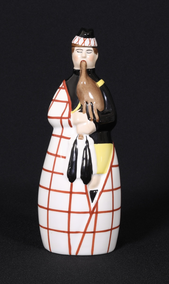 Robj – Polychrome Ceramic Sculpture – Bagpipe Player 