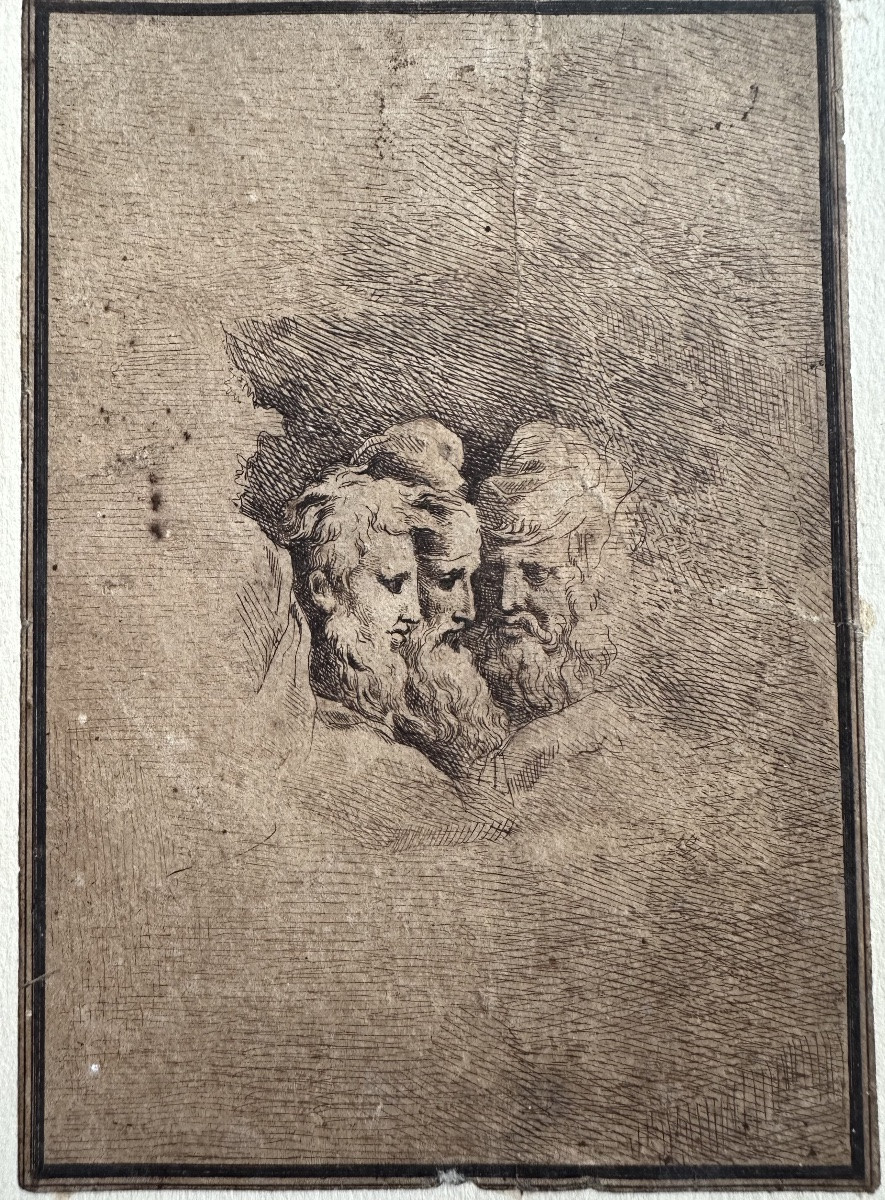Gravure : Étude de trois têtes barbes, début XVIIᵉ siècle -photo-2