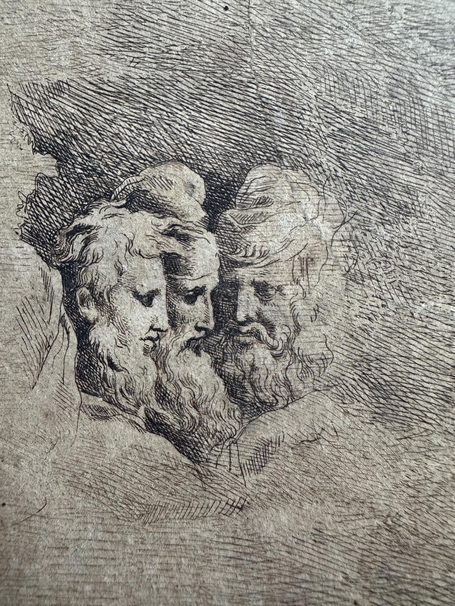 Gravure : Étude de trois têtes barbes, début XVIIᵉ siècle -photo-3