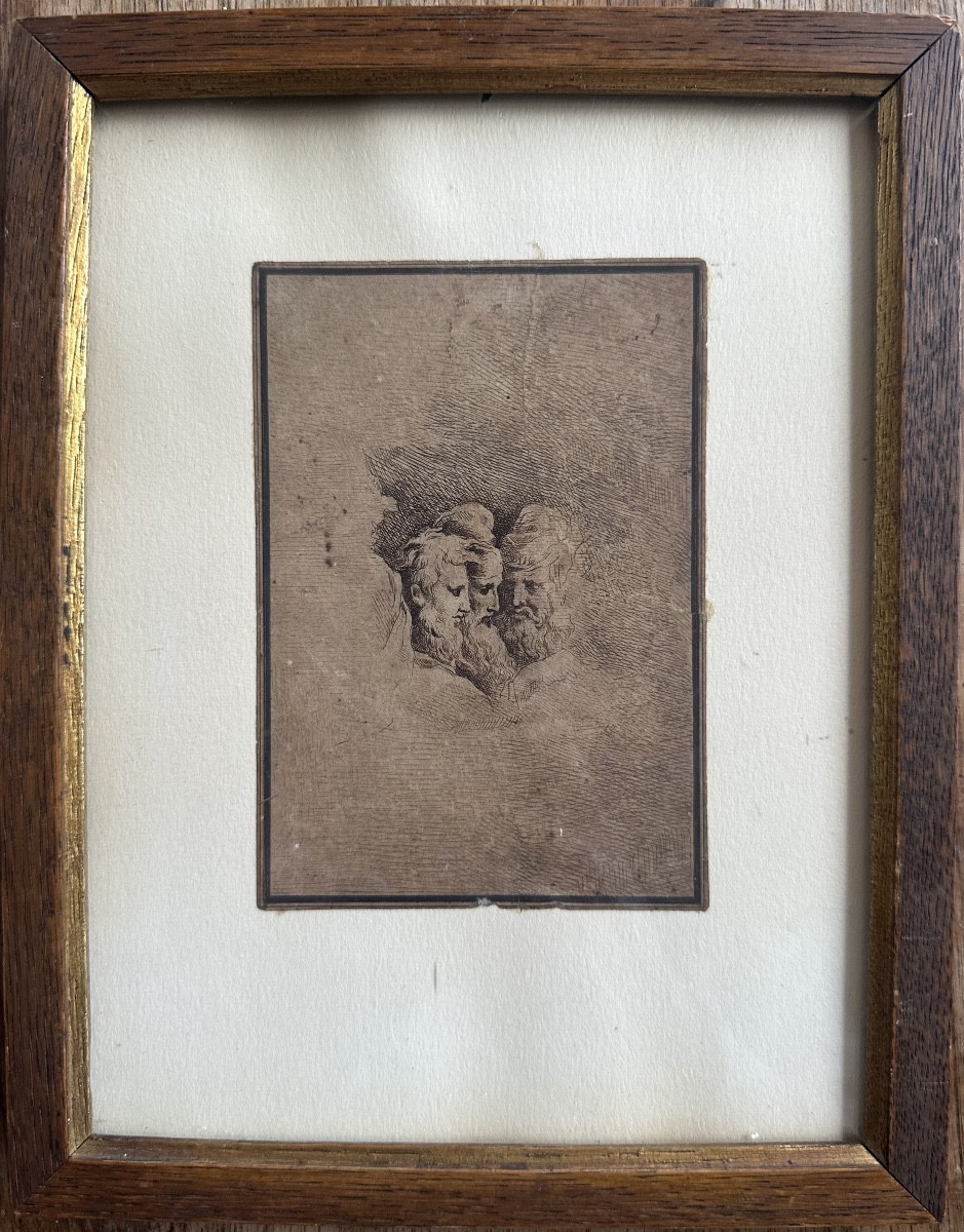 Gravure : Étude de trois têtes barbes, début XVIIᵉ siècle 