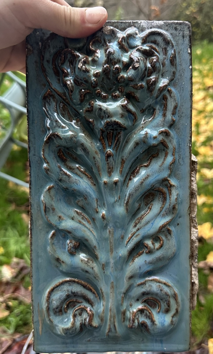 Set Of 8 Art Nouveau Architectural Tiles In Glazed Terracotta, Circa 1895-1910-photo-3