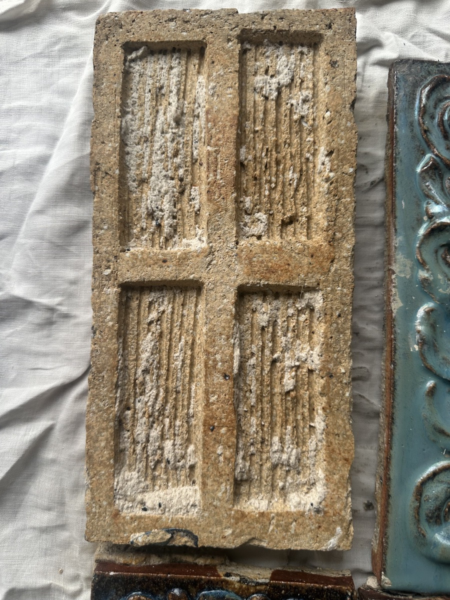 Set Of 8 Art Nouveau Architectural Tiles In Glazed Terracotta, Circa 1895-1910-photo-4