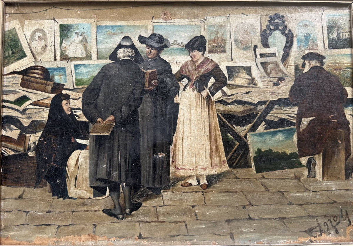 Charmante scène de marché d’estampes et de tableaux - 1910