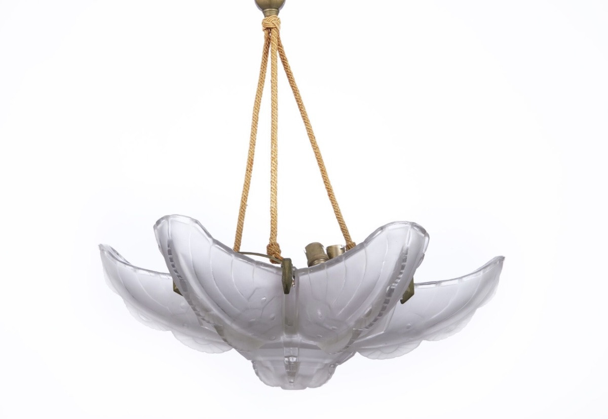 Lustre /Suspension Art Déco en verre moulé par Sabino – 50 cm-photo-2
