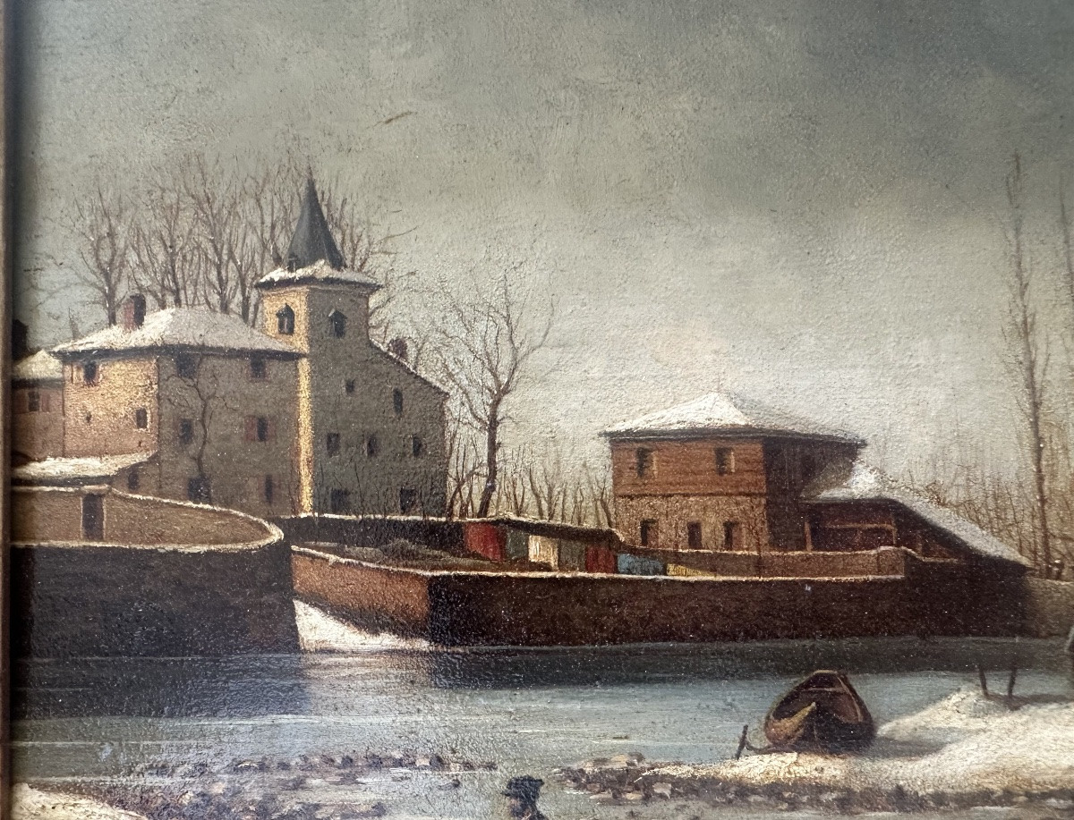 Animated Winter Landscape, 1888 Oil On Panel, Signed And Dated Lower Right E.d. 1888-photo-3