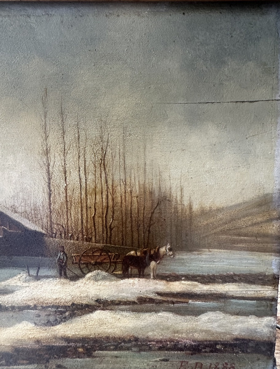 Animated Winter Landscape, 1888 Oil On Panel, Signed And Dated Lower Right E.d. 1888-photo-1
