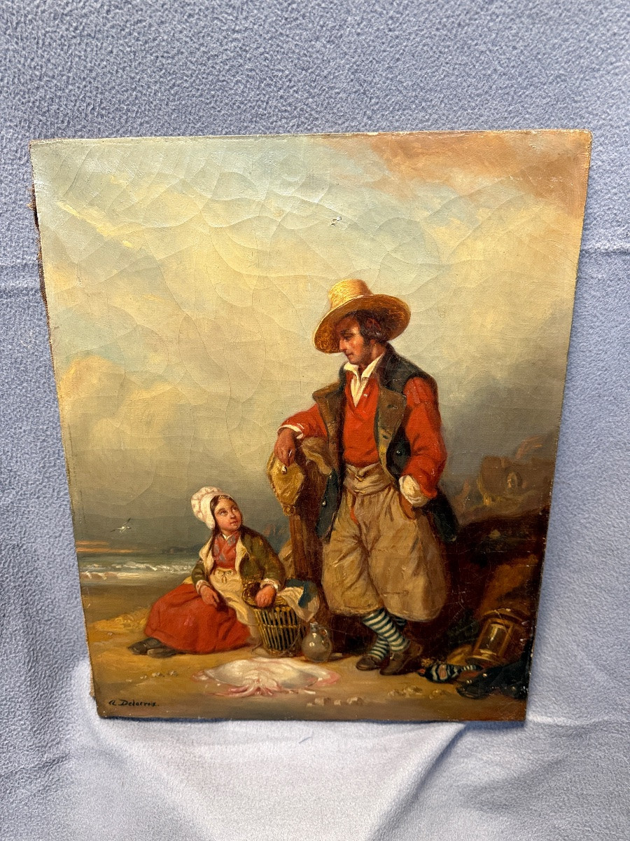 Auguste Delacroix - Young Fishermen - Oil On Canvas-photo-2
