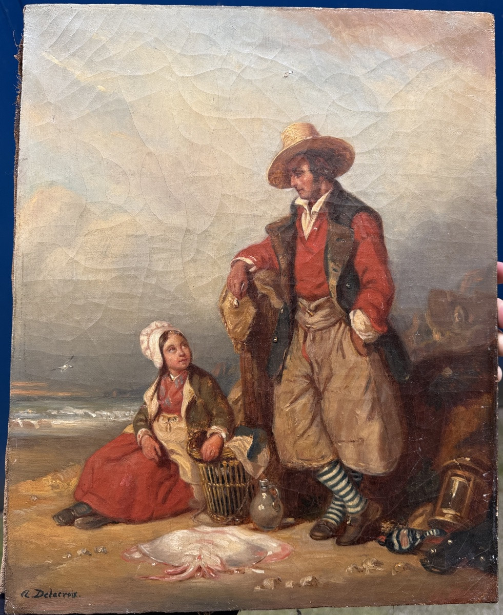 Auguste Delacroix - Young Fishermen - Oil On Canvas-photo-3