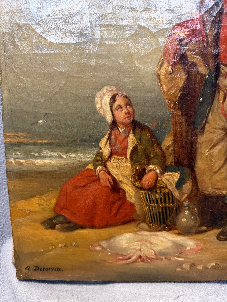 Auguste Delacroix - Young Fishermen - Oil On Canvas-photo-4