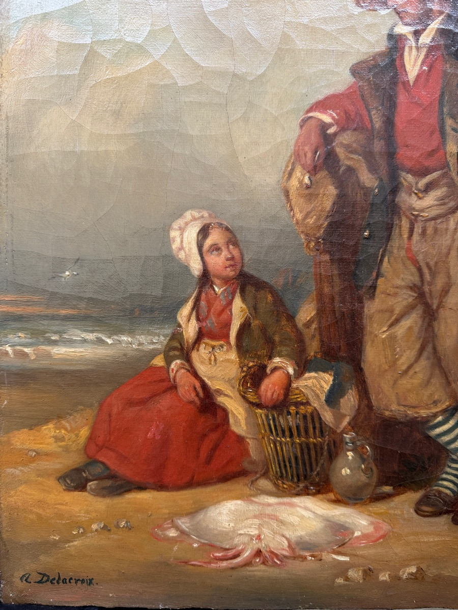 Auguste Delacroix - Young Fishermen - Oil On Canvas-photo-8
