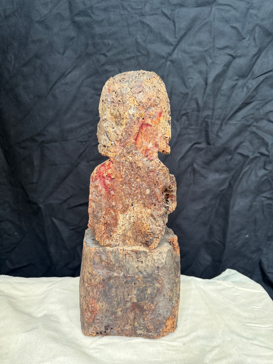 Buste du Christ en bois sculpté et polychromé France, XVIIe siècle-photo-3