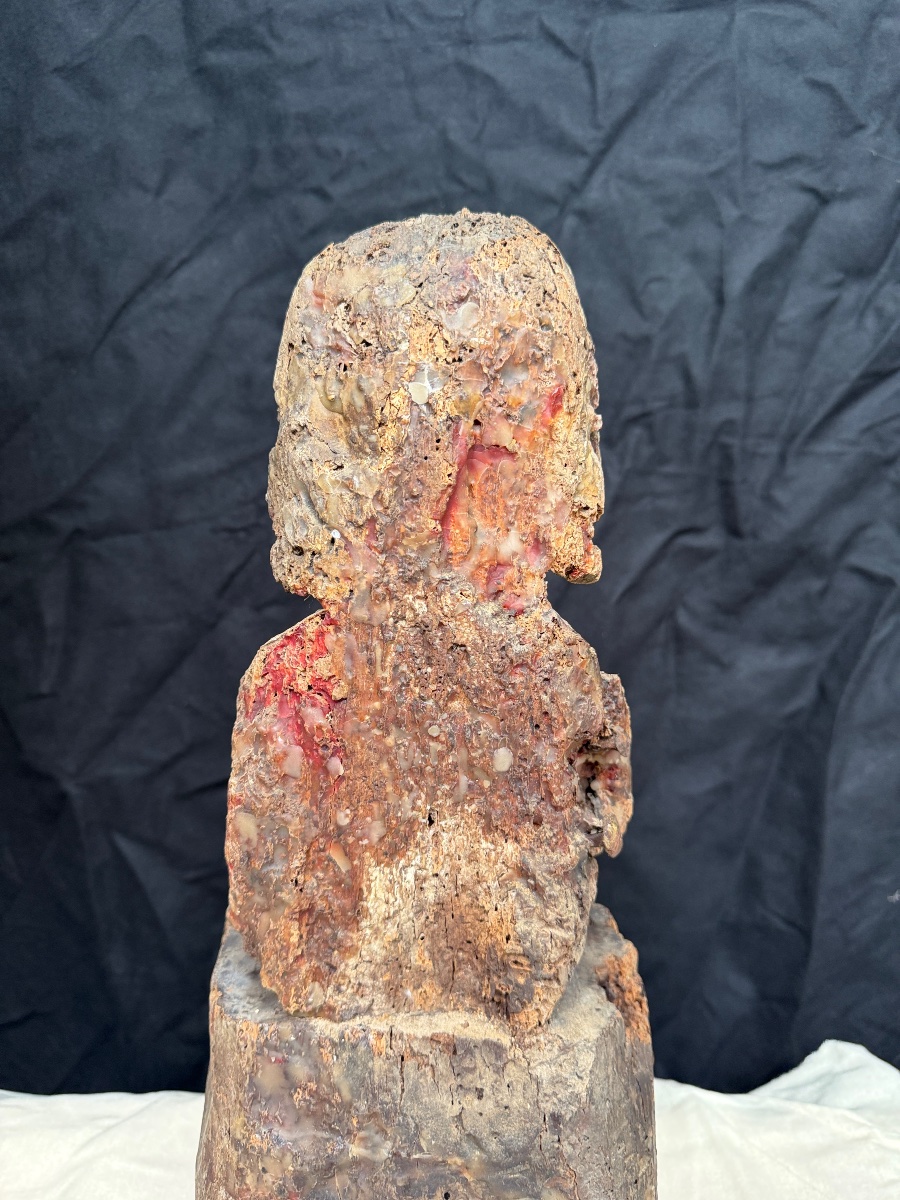 Buste du Christ en bois sculpté et polychromé France, XVIIe siècle-photo-5
