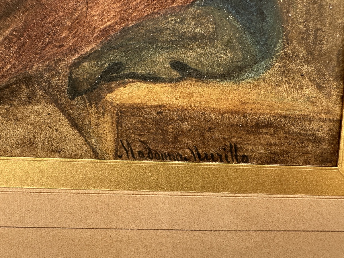Virgin And Child, Watercolor On Paper, 19th Century-photo-2