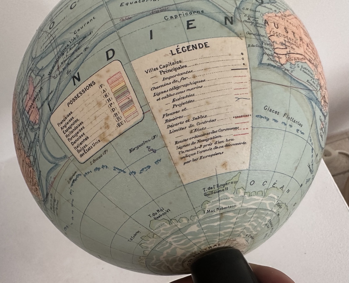 Ancien globe terrestre J. Forest – Girard & Barrère, Paris – vers 1925-1930 – Cartographie fran-photo-7