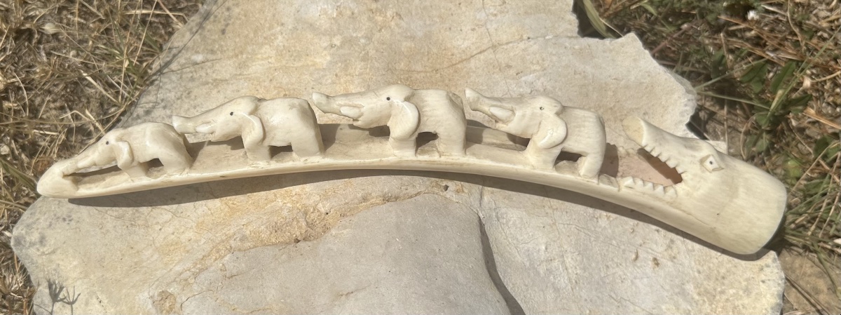 Carved African Elephant Tusk – Central Africa, Circa 1920–1930 – 33 Cm-photo-4