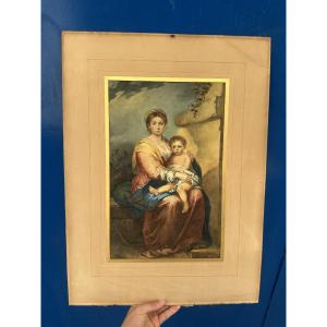 Vierge à l’Enfant, aquarelle sur papier, XIXe siècle