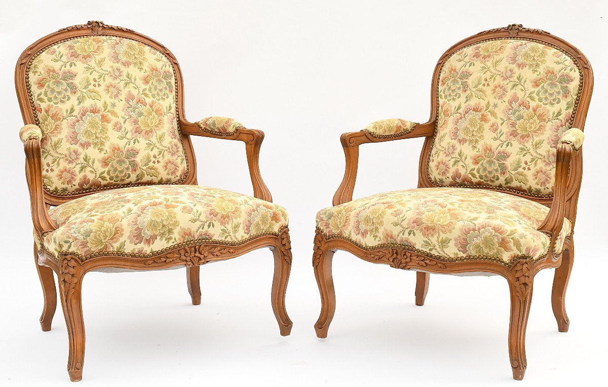 Pair Of Large Louis XV Style Cabriolet Armchairs