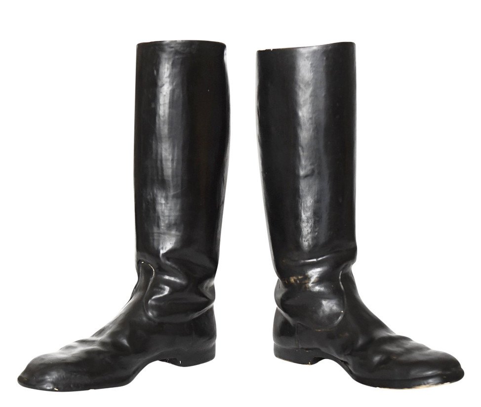 Pair Of Glazed Ceramic And Trompe d'Oeil Vases Imitating Riding Boots