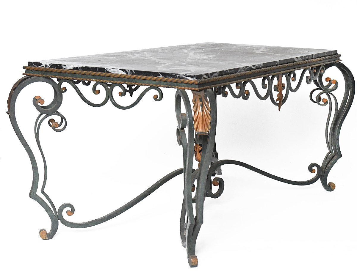 Wrought Iron Coffee Table And Marble Top-photo-4