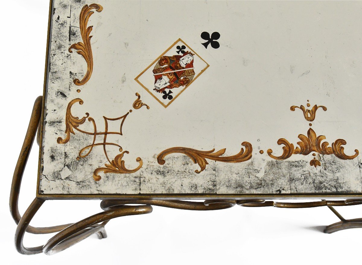 Attributed To René Drouet (1899 - 1993) Games Table With Mirror Top-photo-4