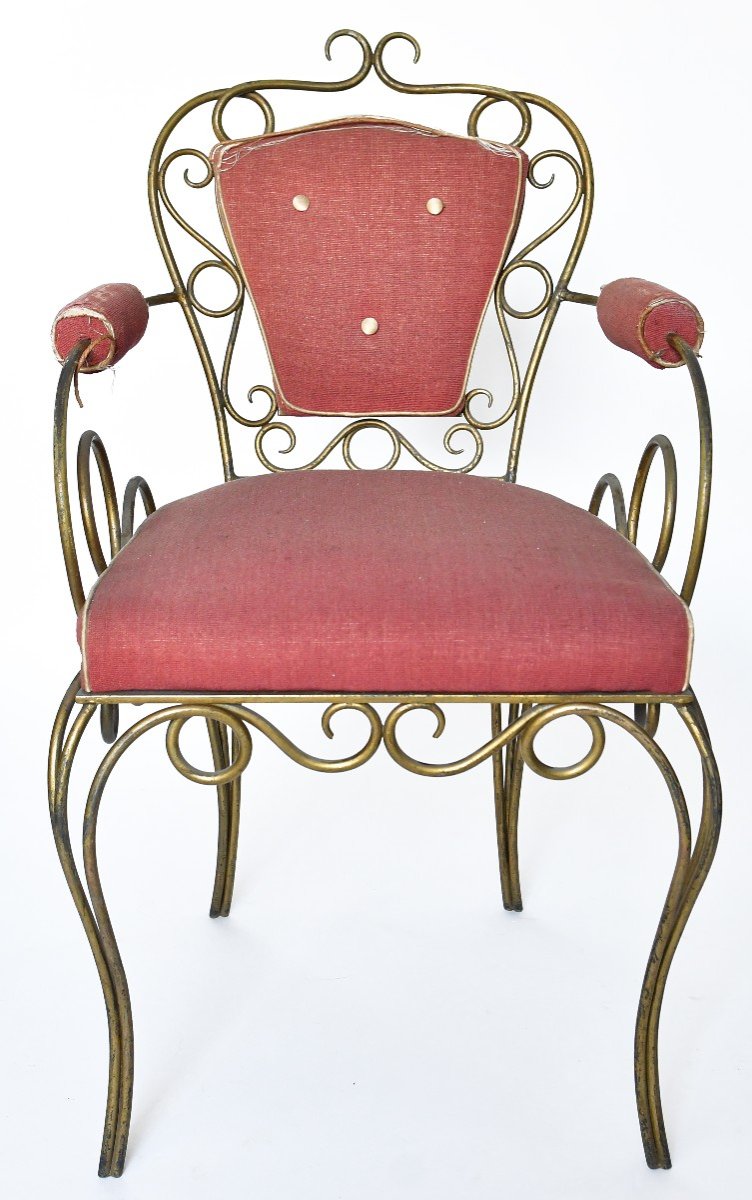 Attributed To René Drouet (1899 - 1993) 4 Gilded Wrought Iron Chairs-photo-2