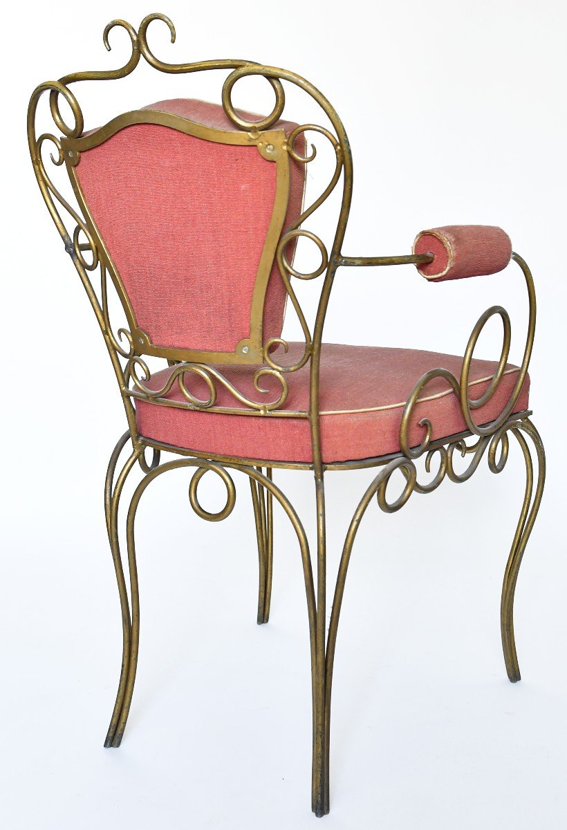Attributed To René Drouet (1899 - 1993) 4 Gilded Wrought Iron Chairs-photo-3