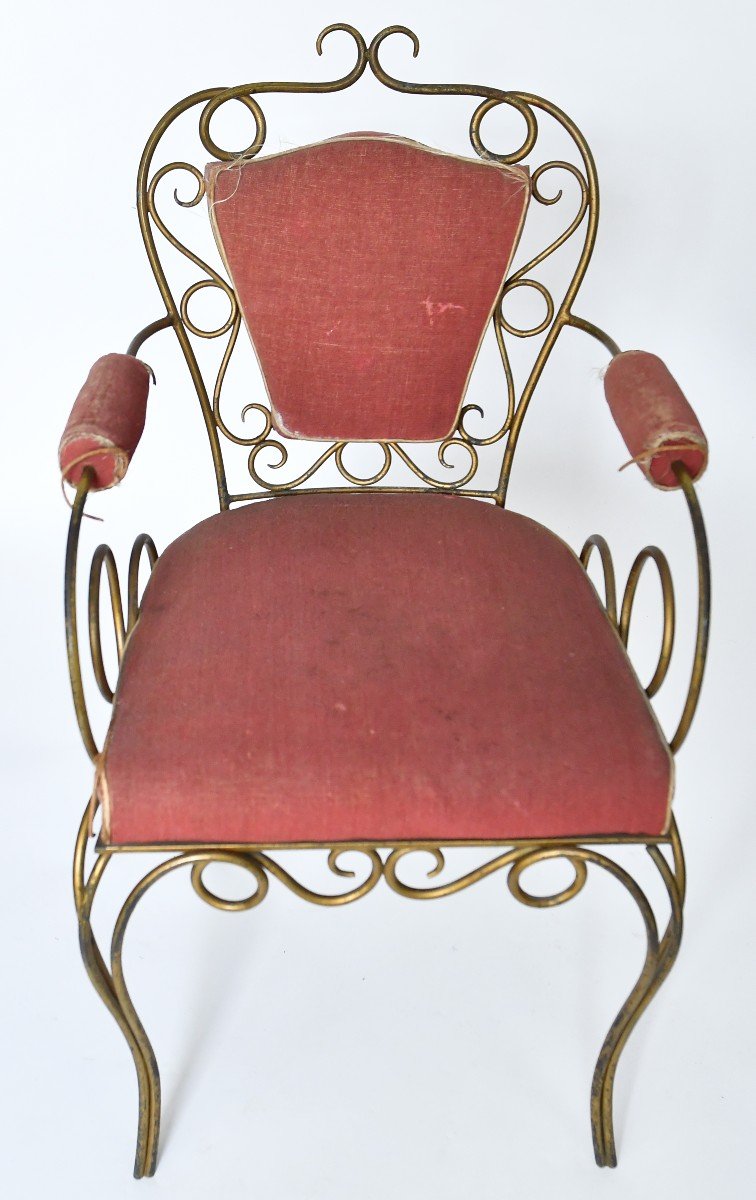 Attributed To René Drouet (1899 - 1993) 4 Gilded Wrought Iron Chairs-photo-7
