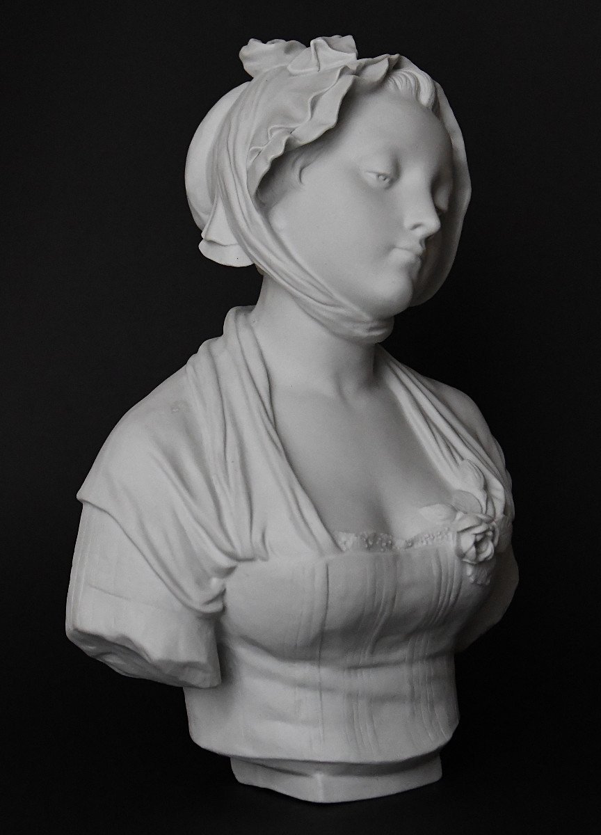 LAURENT Eugène (1832-1898) Buste de jeune fille en biscuit de porcelaine -photo-1