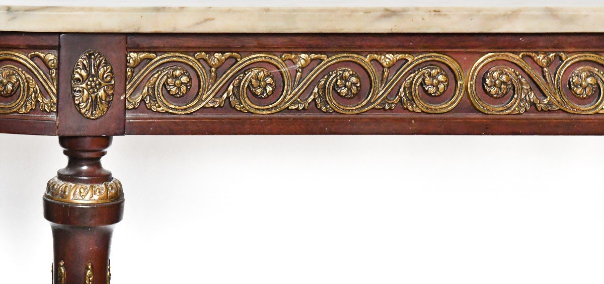 Console And Its Louis XVI Style Mirror In Mahogany With Rich Gilded Brass Decoration-photo-3