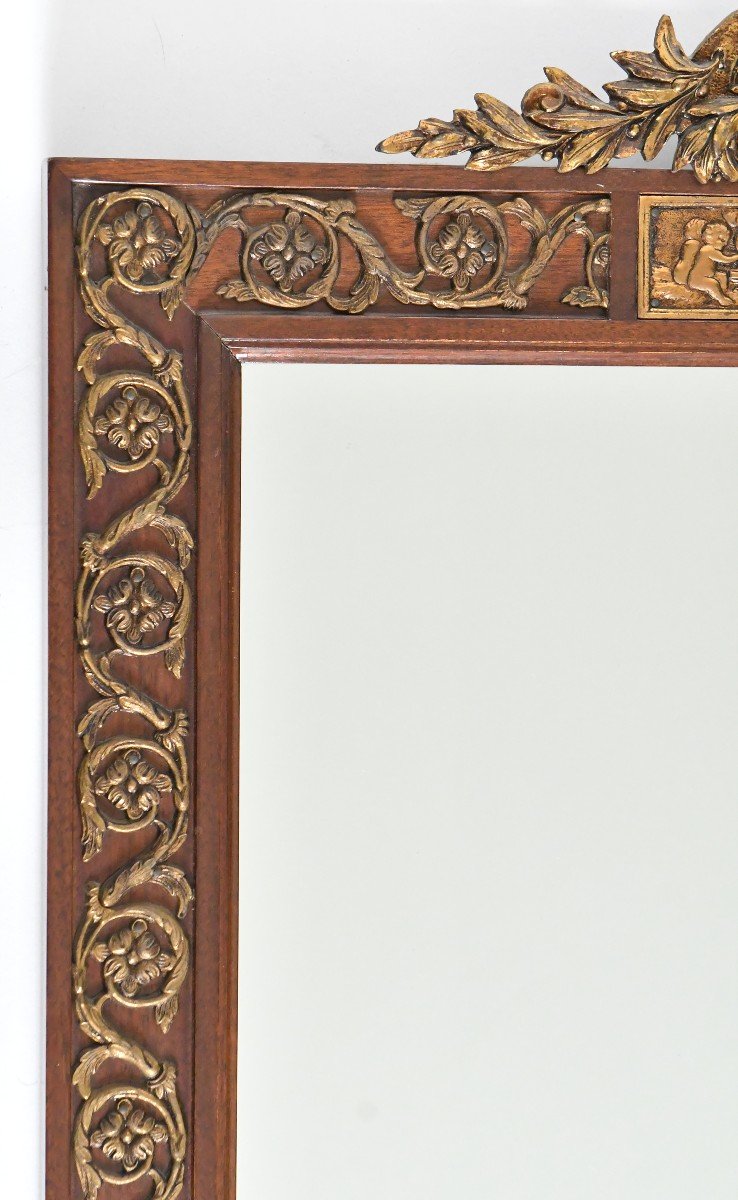 Console And Its Louis XVI Style Mirror In Mahogany With Rich Gilded Brass Decoration-photo-6