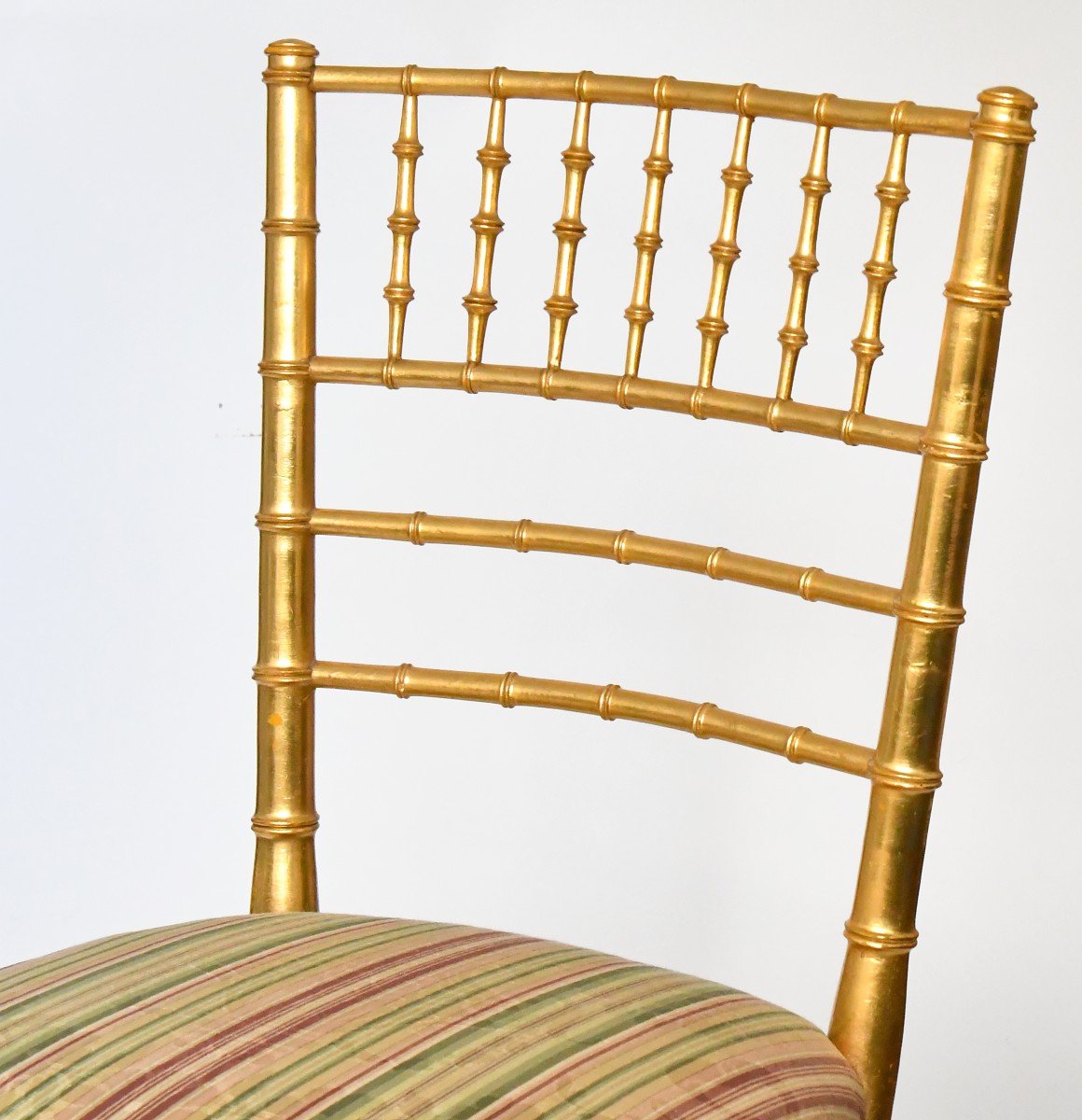 Pair Of Bamboo-style Gilded Wood Chairs-photo-2