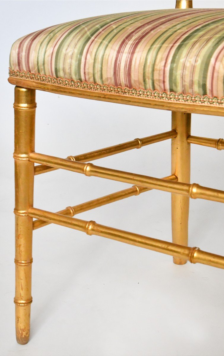 Pair Of Bamboo-style Gilded Wood Chairs-photo-3