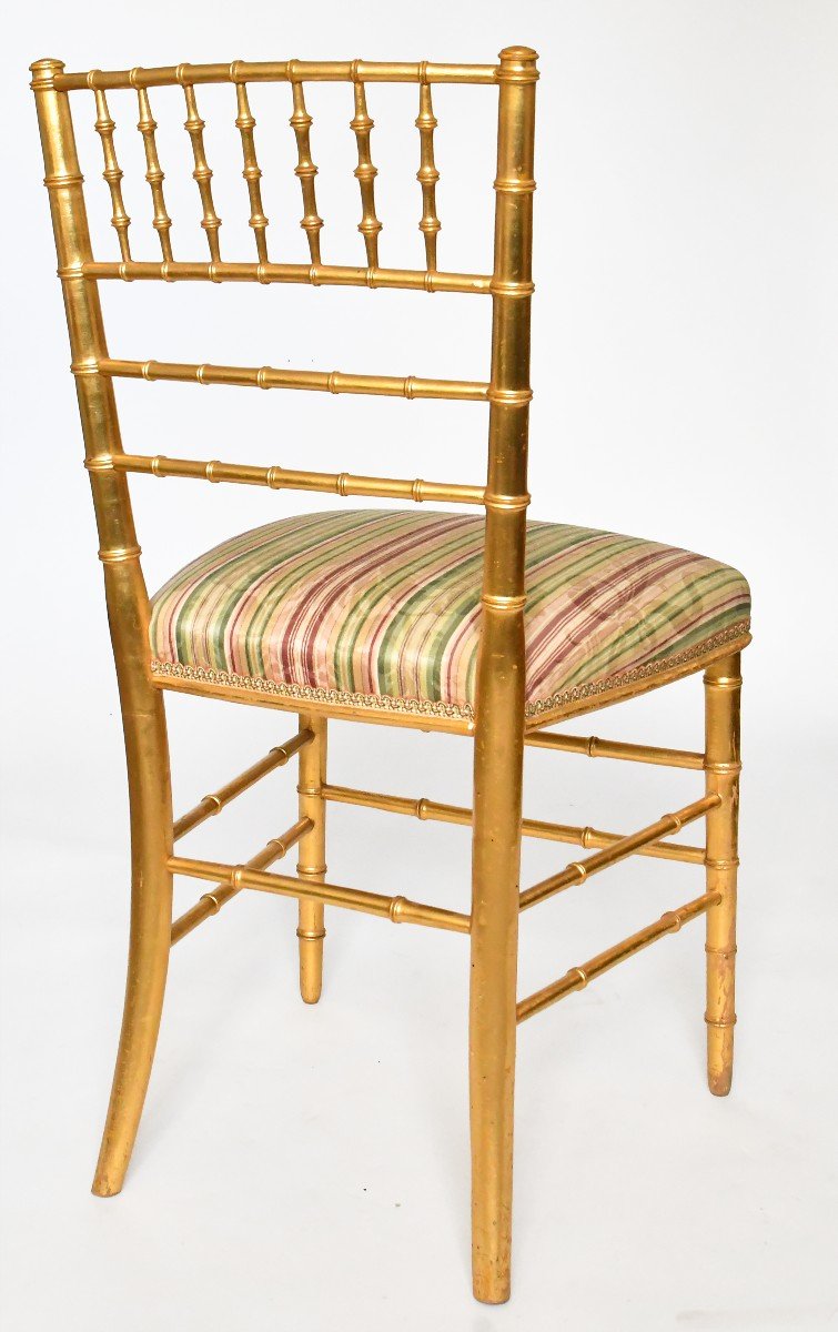 Pair Of Bamboo-style Gilded Wood Chairs-photo-1