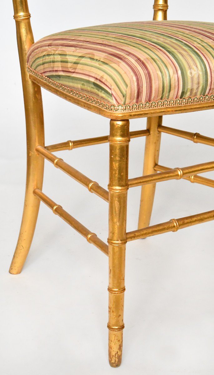 Pair Of Bamboo-style Gilded Wood Chairs-photo-4