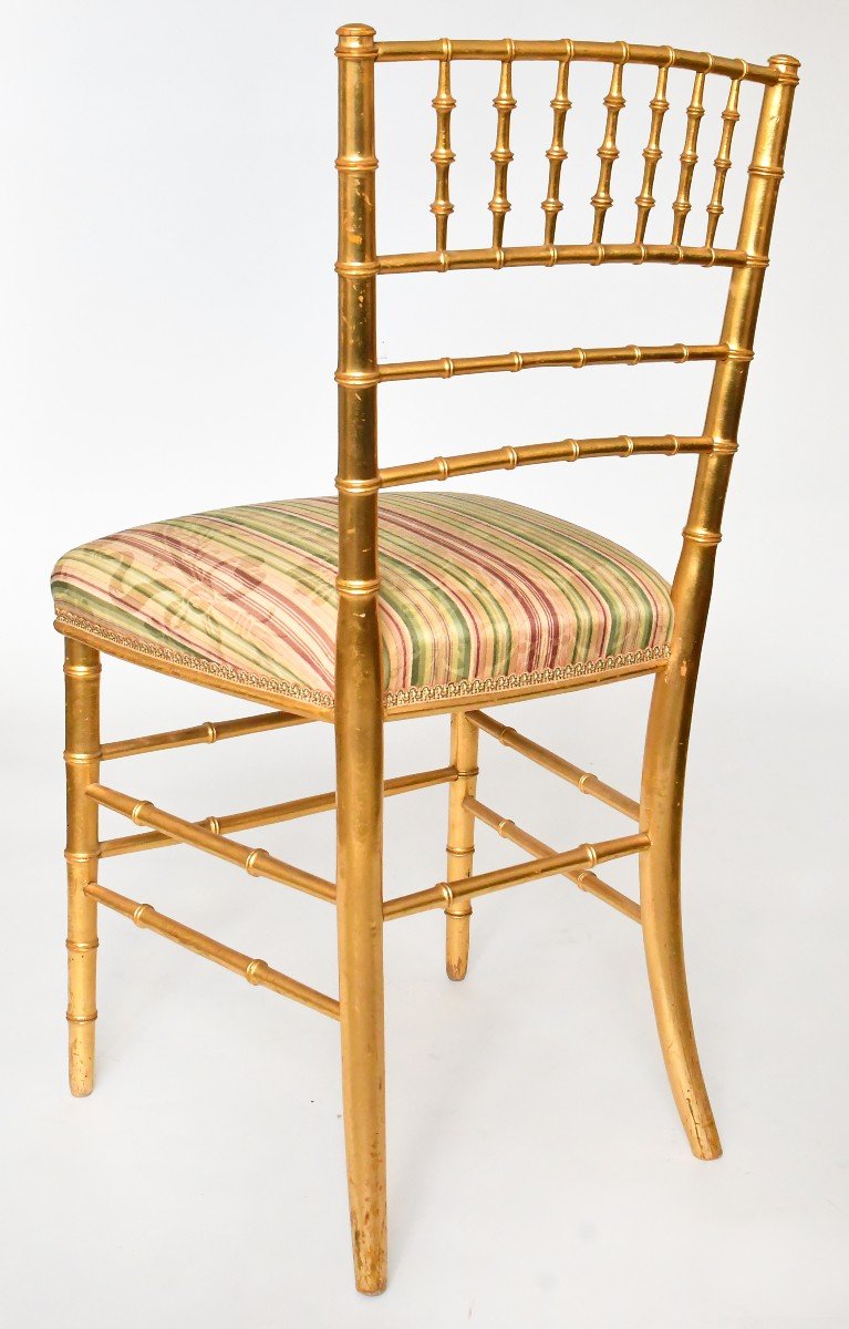 Pair Of Bamboo-style Gilded Wood Chairs-photo-6
