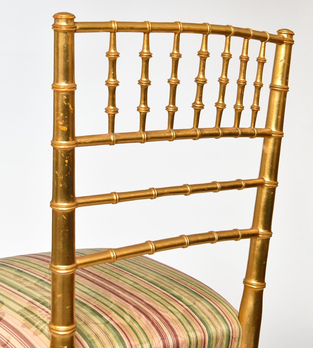 Pair Of Bamboo-style Gilded Wood Chairs-photo-7