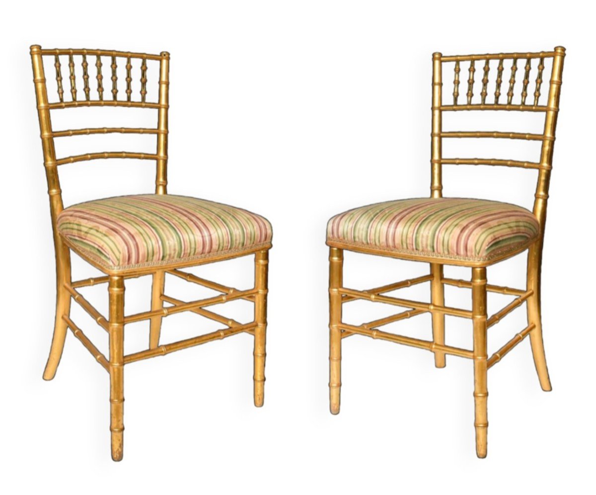 Pair Of Bamboo-style Gilded Wood Chairs