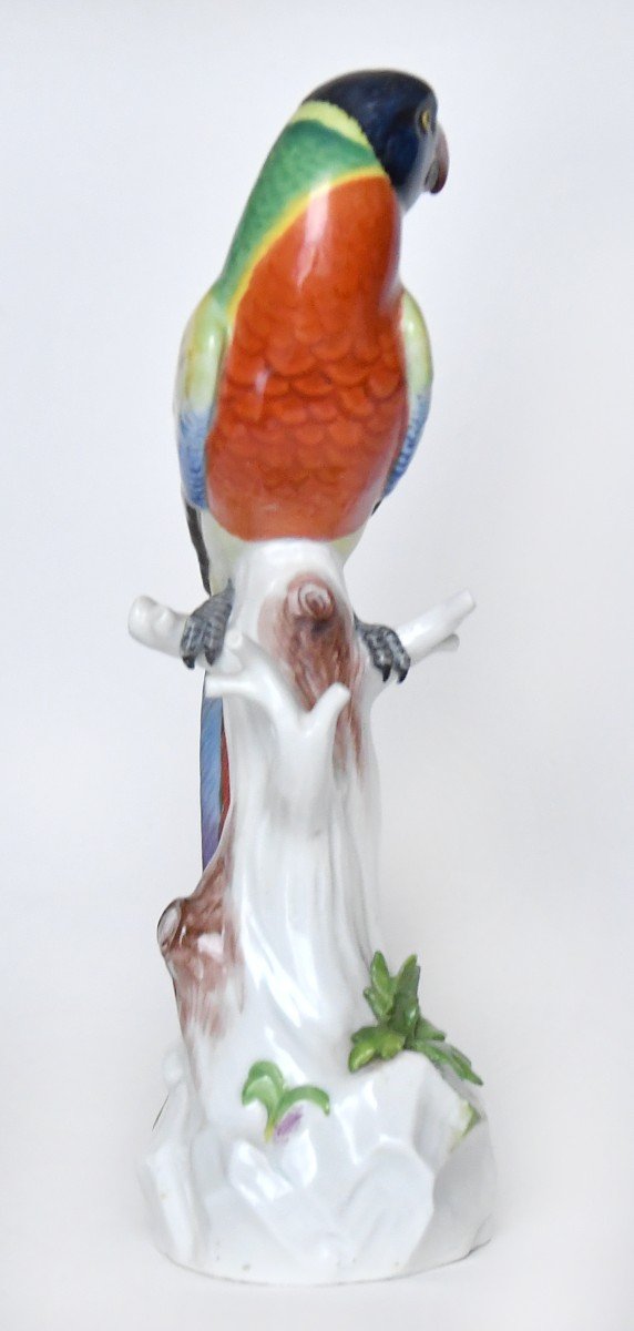 Meissen Porcelain Statuette Parrot Sitting On A Tree Trunk, Model 63-photo-3