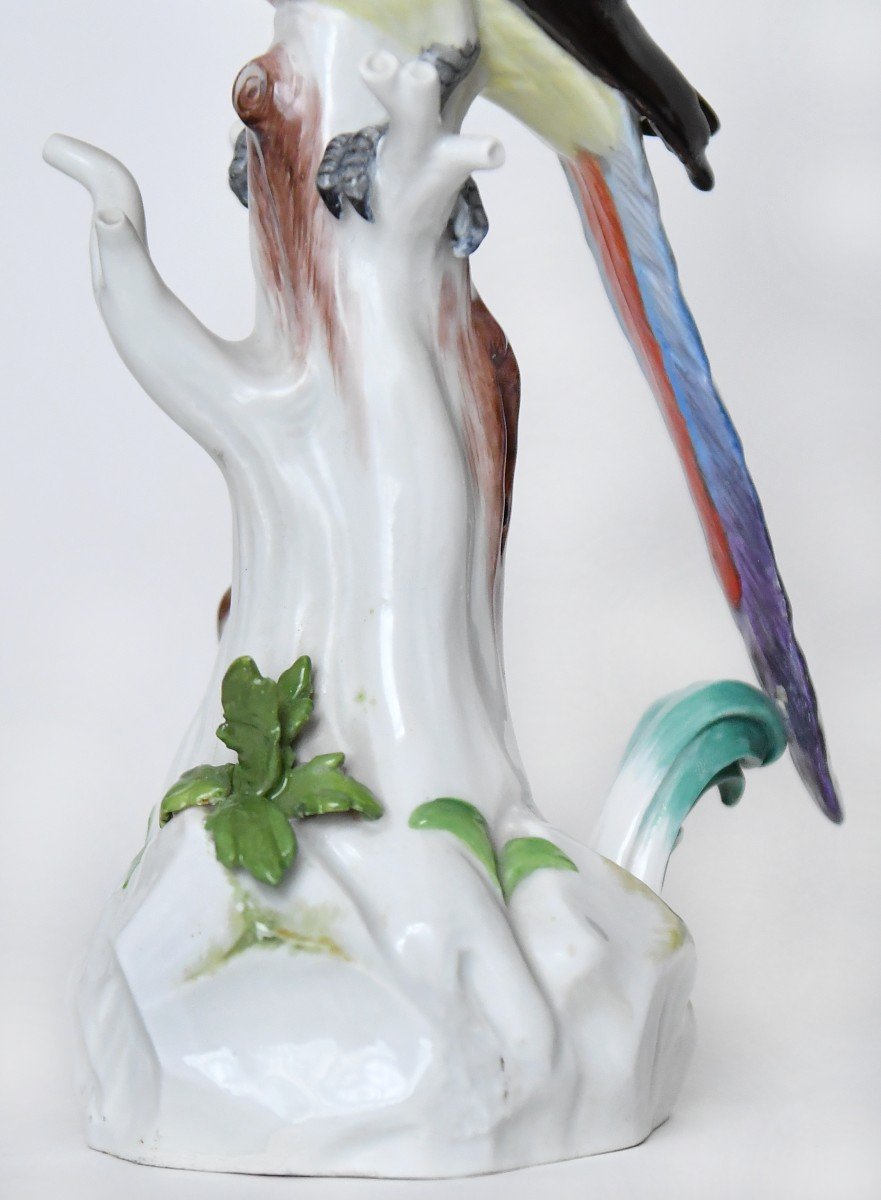 Meissen Porcelain Statuette Parrot Sitting On A Tree Trunk, Model 63-photo-4
