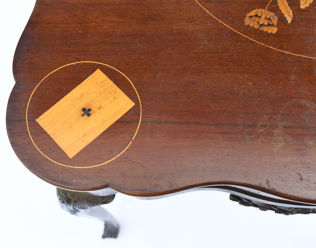 Table à cartes de style Chippendale George III à riche décor de marqueterie -photo-5