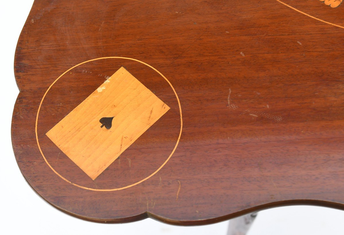 Table à cartes de style Chippendale George III à riche décor de marqueterie -photo-6