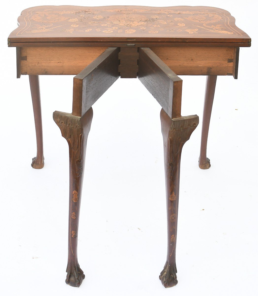Table à cartes de style Chippendale George III à riche décor de marqueterie -photo-8