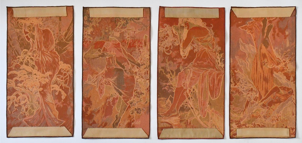 Quatre tapisseries représentantes 4 saisons d'après Alphonse Mucha -photo-3