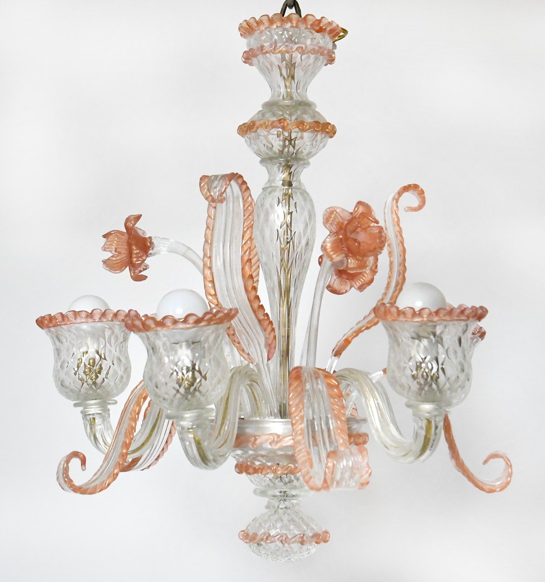 Lustre avec sa paire d'appliques en verre de Murano-photo-2